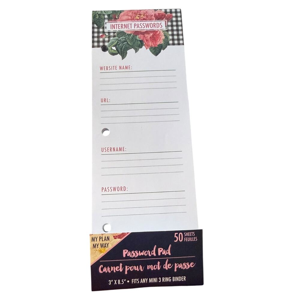 My Plan My Way Internet Passwords 50 Sheet Pad Mini 3 Ring Binder Planner